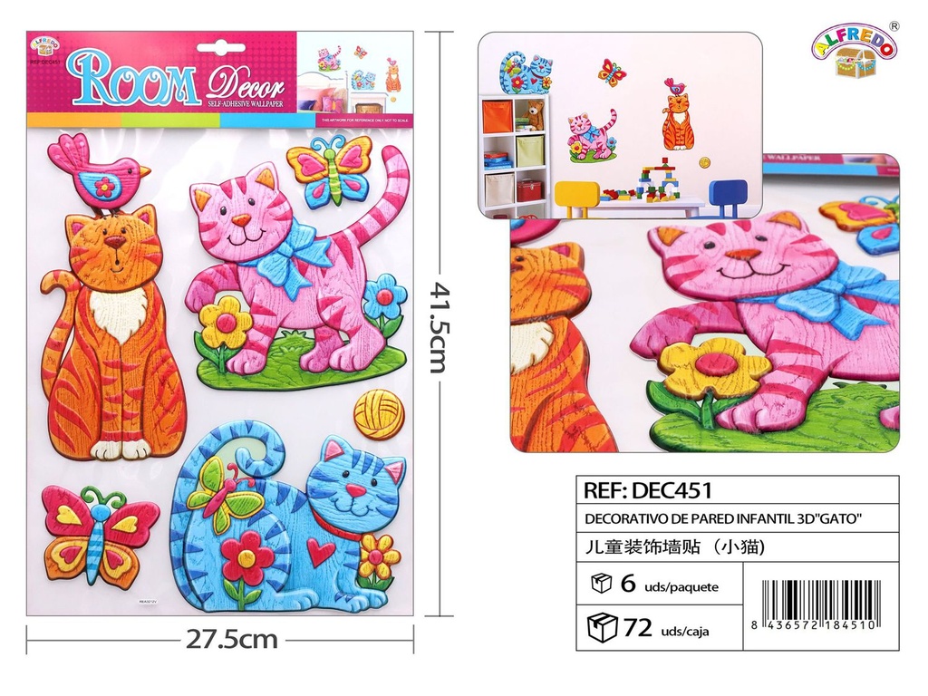 Decorativo de pared infantil 3D "Gato" 27.5x41.5 cm - Decoraciones infantiles