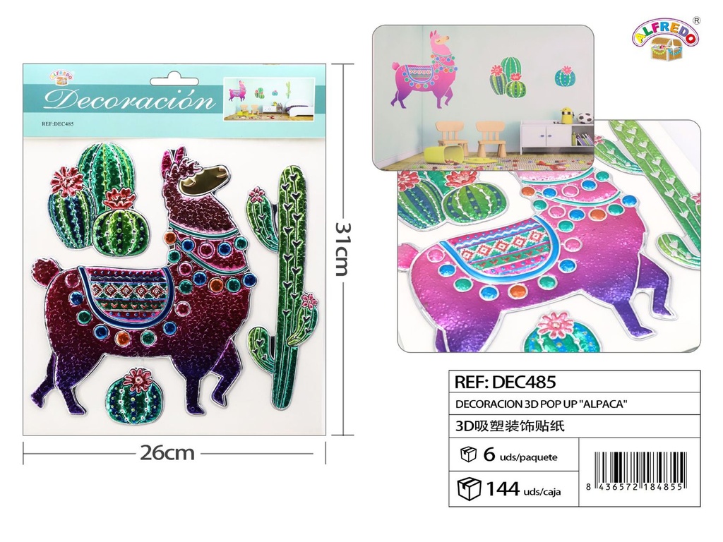 Decoración 3D Pop Up "Alpaca" 26x31cm para paredes infantiles