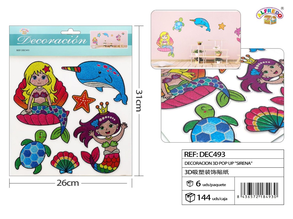 Decoración 3D Pop Up "Sirena" 26x31 cm - Decoraciones infantiles