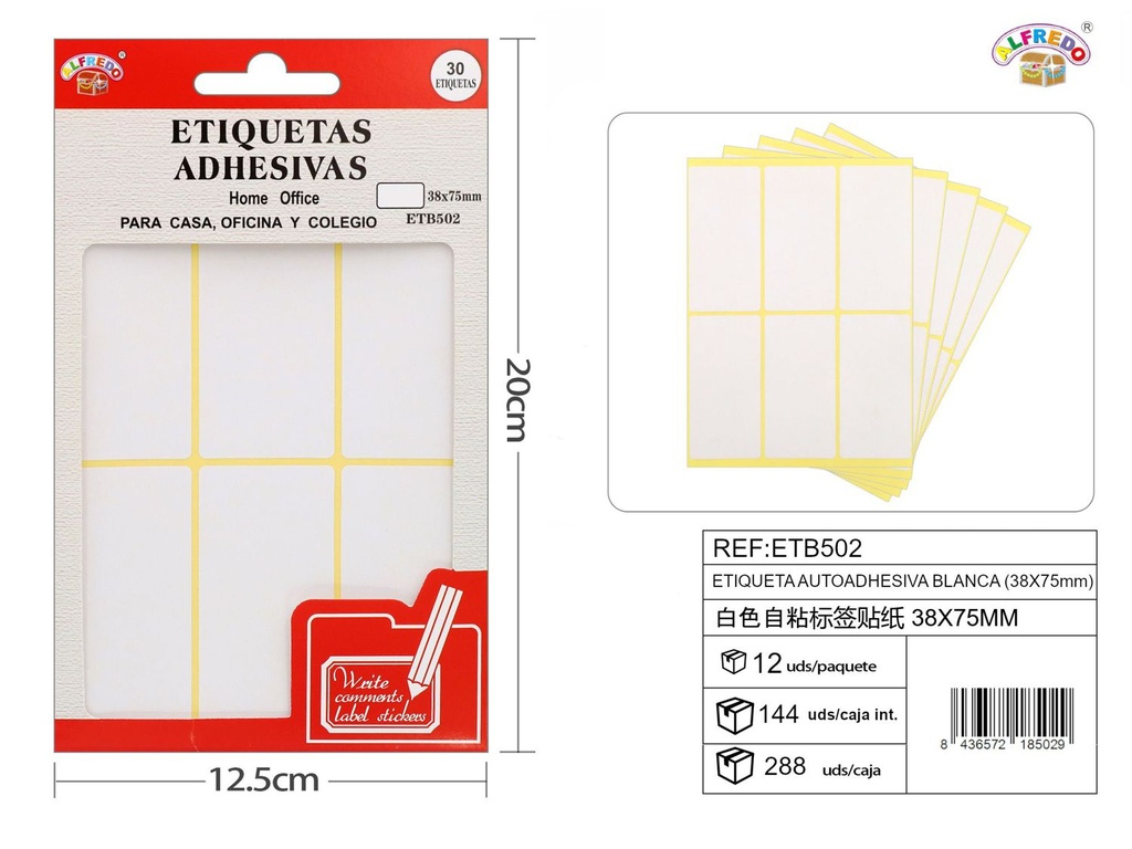Etiqueta autoadhesiva blanca (28 x 45 mm) 12.5 x 20 cm - Etiquetas