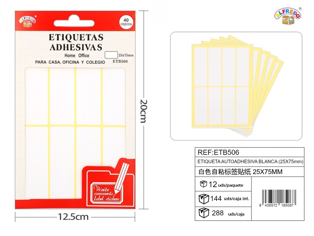 Etiqueta autoadhesiva blanca (25x75 mm) 12,5x20 cm - Etiquetas adhesivas para oficina