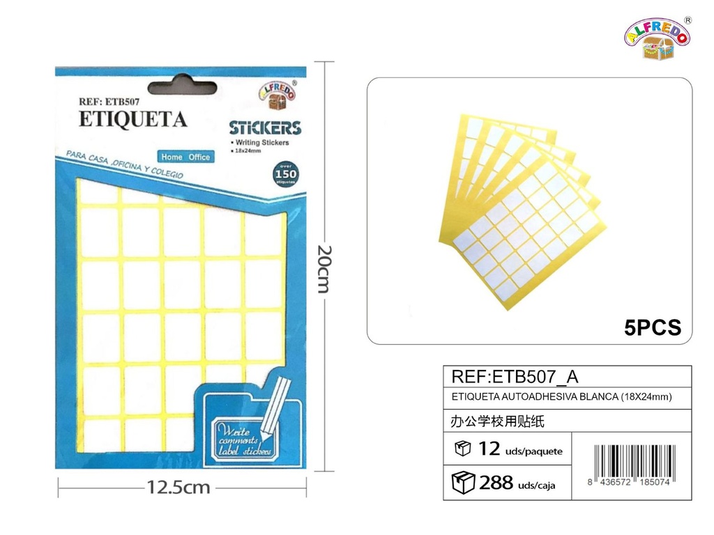 Etiqueta autoadhesiva blanca 18x24mm para organización y etiquetado