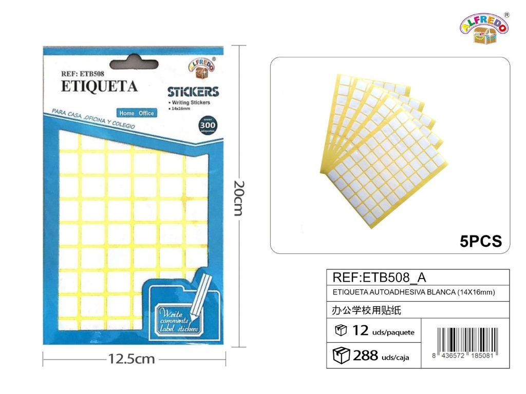 Etiqueta autoadhesiva blanca (14x16mm) 12.5x20cm para organización y etiquetado
