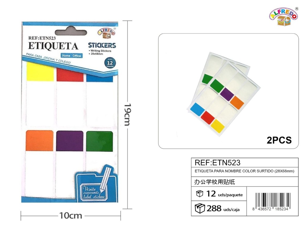 Etiqueta para nombre color surtido (28X68mm) 10X19cm - Papelería escolar