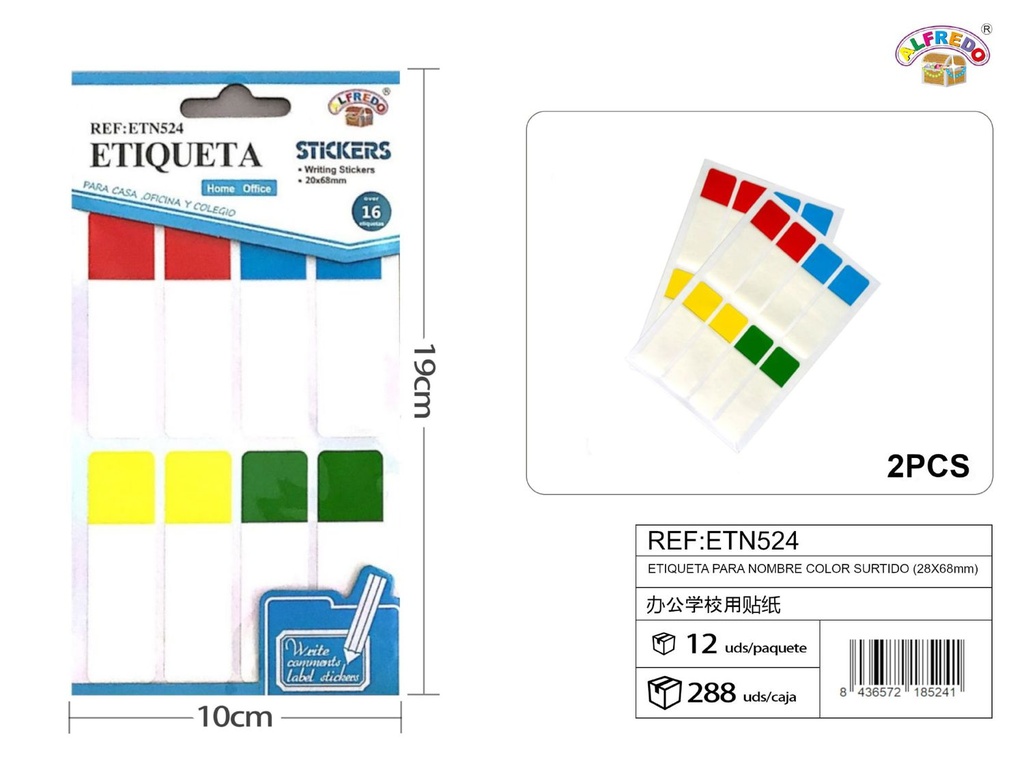 Etiqueta para nombre color surtido (28X68mm) 10X19cm - Papelería escolar