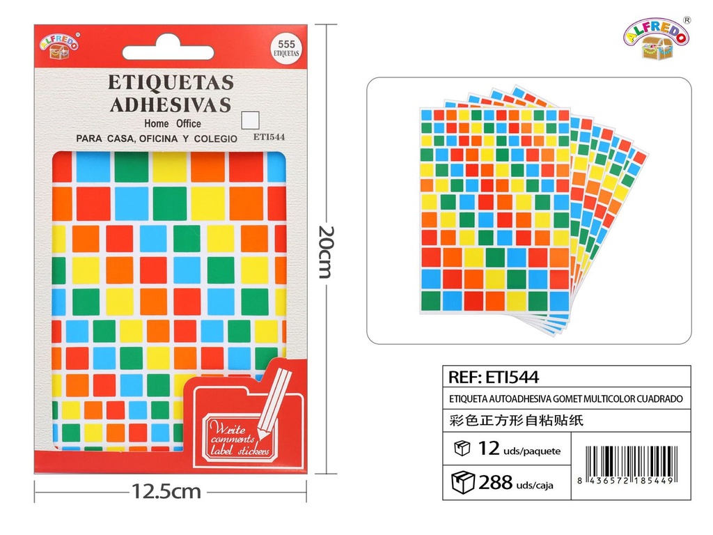 Etiqueta autoadhesiva gomet multicolor 12.5x20cm para manualidades y organización