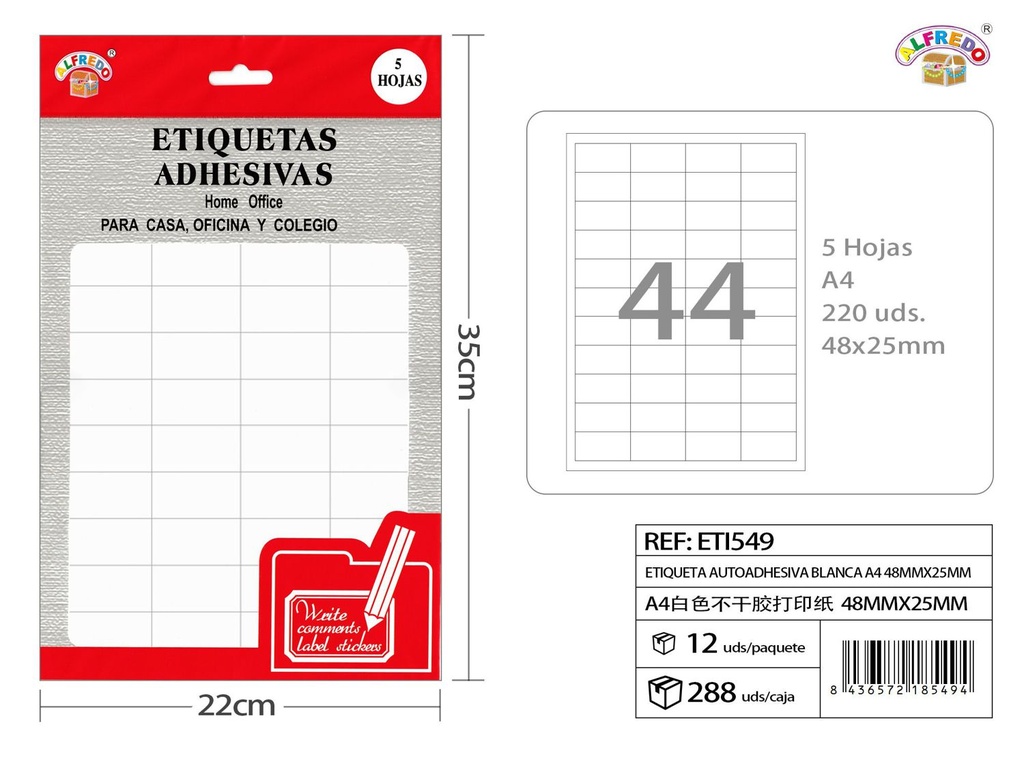 Etiquetas autoadhesivas blancas A4 (48x25mm) 12.5x20cm - Etiquetas para oficina