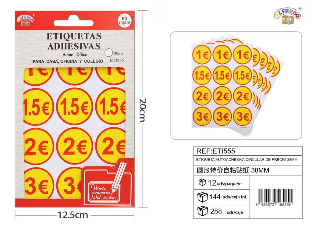 Etiqueta autoadhesiva circular de precio (38mm) 12.5x20cm - Papelería de oficina