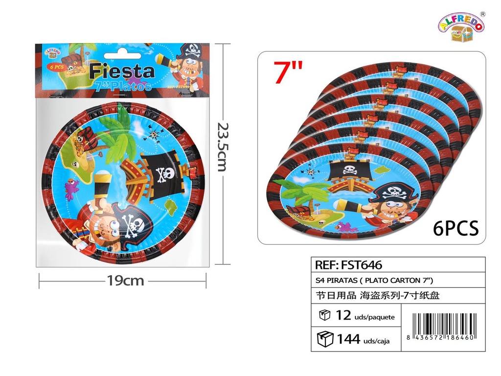 Plato de cartón S4 piratas 7" - Artículos de fiesta