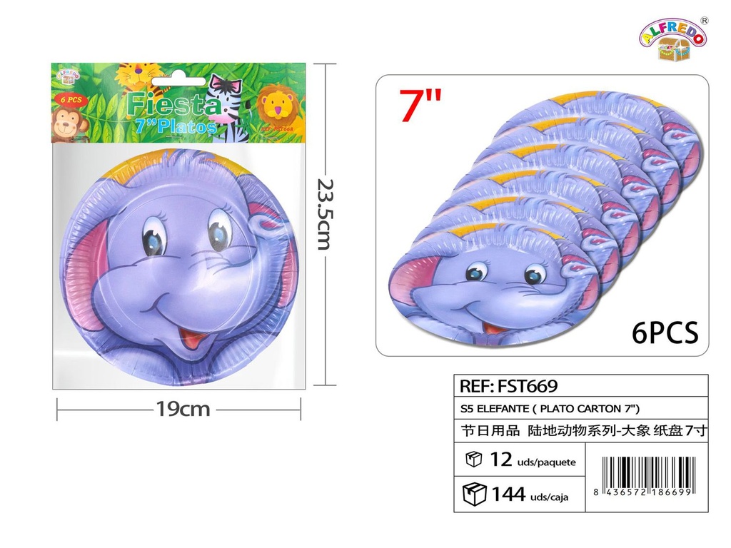 Plato de cartón S5 elefante 7" - Artículos de fiesta