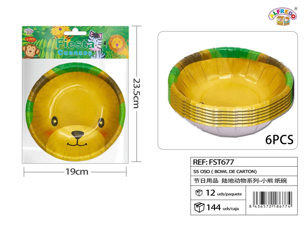 Bowl de cartón S5 con diseño de oso para fiestas y eventos