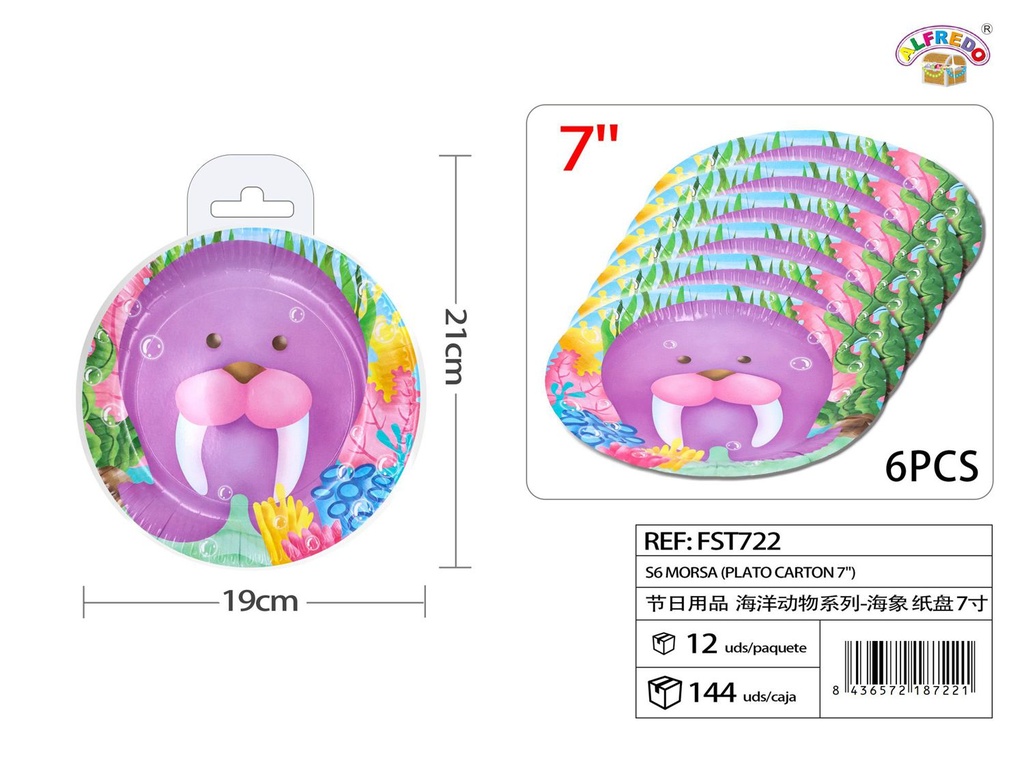 Plato de cartón S6 morsa 7" - Artículos de fiesta