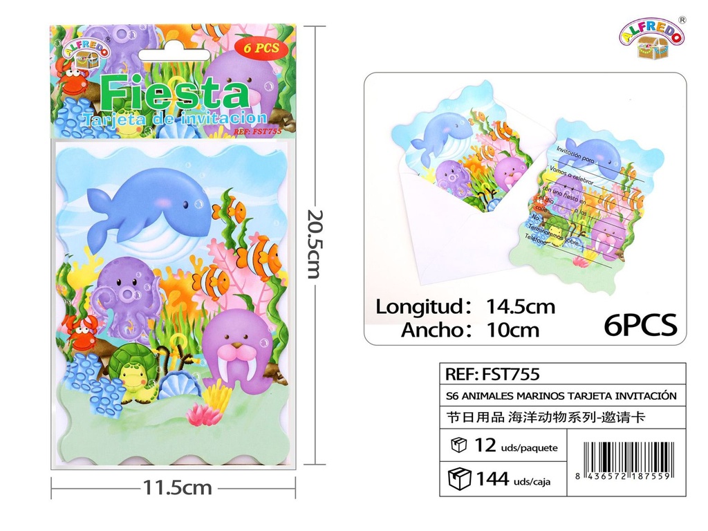 Tarjeta de invitación con tema de animales marinos - Artículos de fiesta