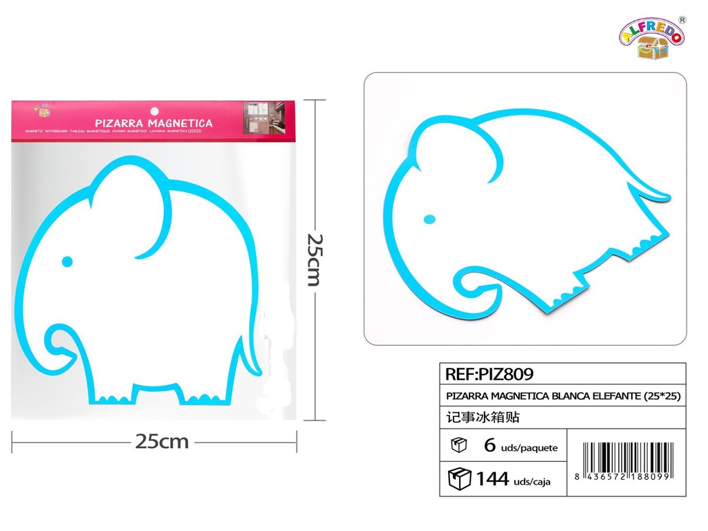 Pizarra magnética blanca elefante 25x25cm - Pizarra magnética decorativa