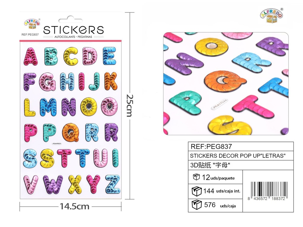 Stickers decorativos letras 14,5x25cm para manualidades