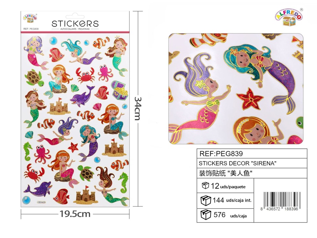 Pegatinas decorativas "sirena" 19.5x34cm para manualidades