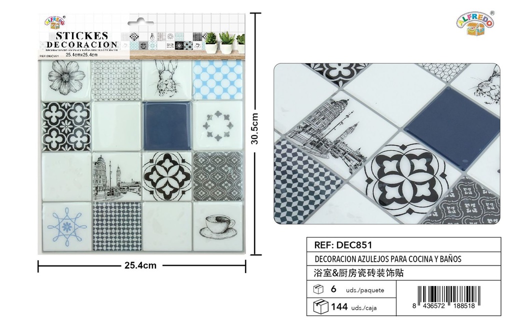 Decoración de azulejos para cocina y baños 25.4x30.5cm