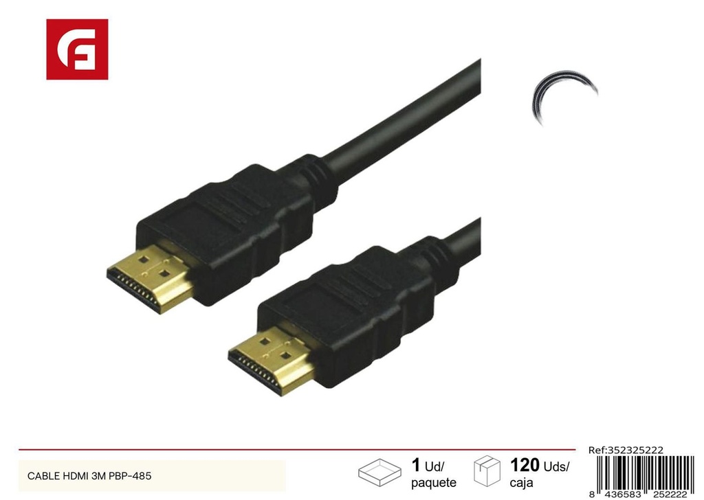 Cable HDMI 3m PBP-485 para conexión de video