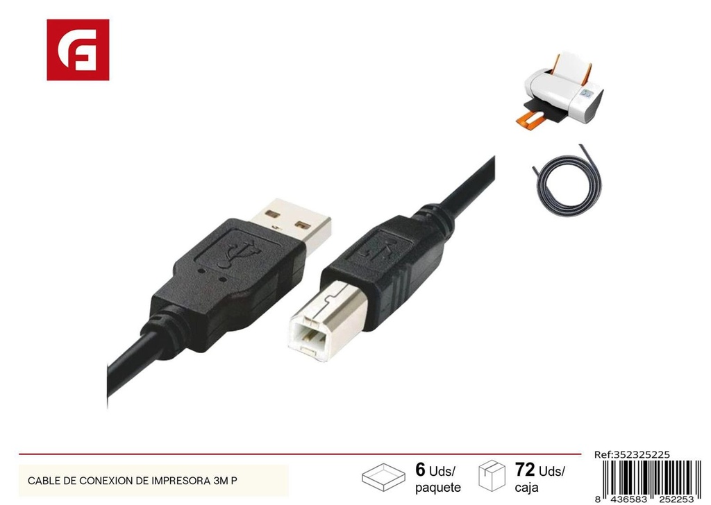 Cable de conexión para impresora 3m para informática