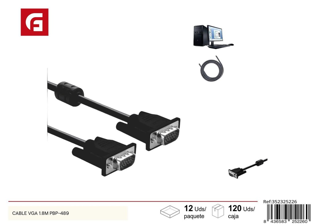 Cable VGA 1.8m PBP-489 para conexión de dispositivos