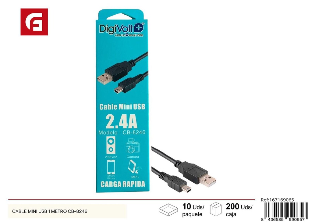 Cable mini USB 1 metro CB-8246 para carga y transferencia de datos