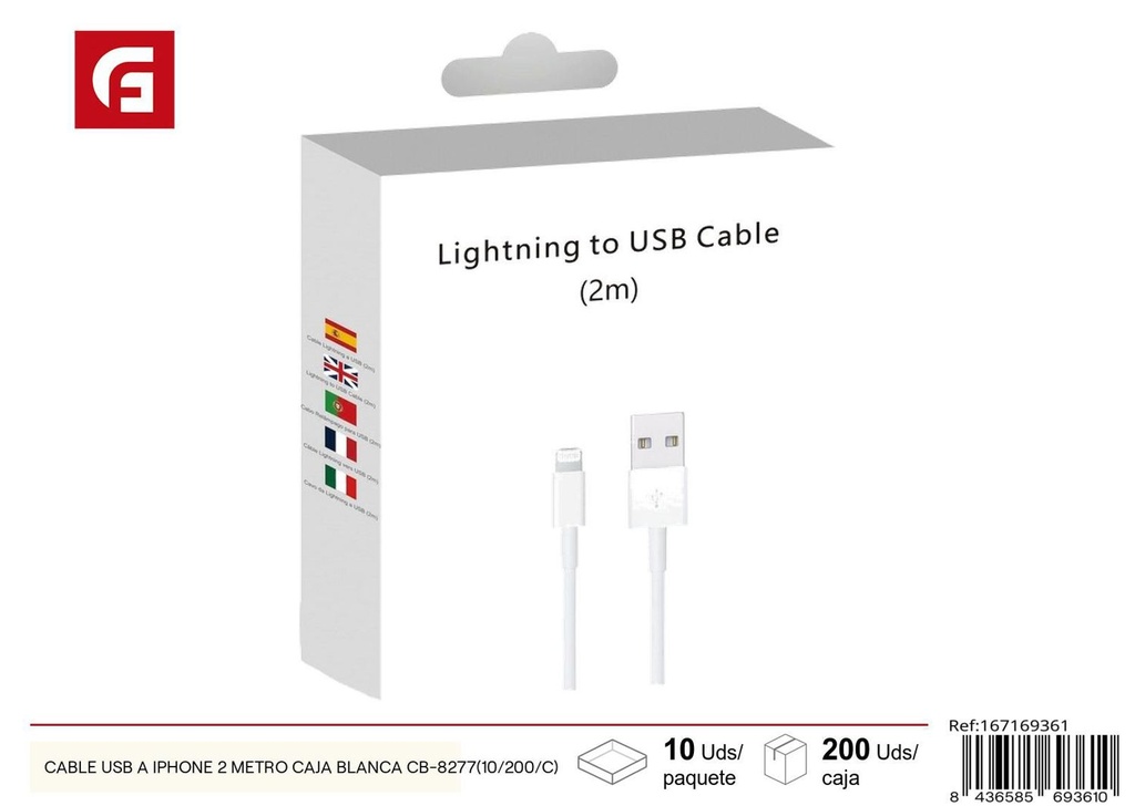 Cable USB para iPhone 2m caja blanca CB-8277