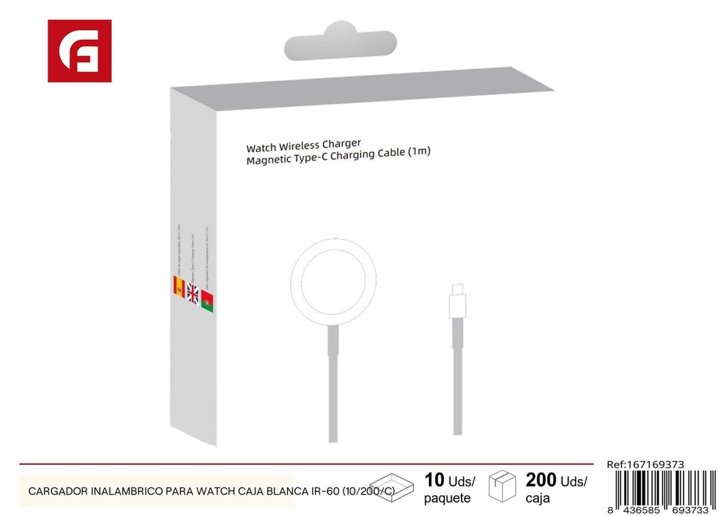 Cargador inalámbrico para Apple Watch caja blanca IR-60