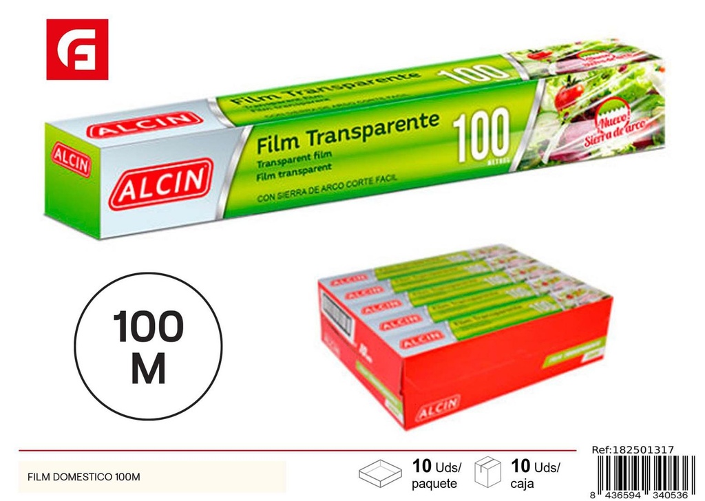 Film doméstico 100m para envolver y conservar alimentos