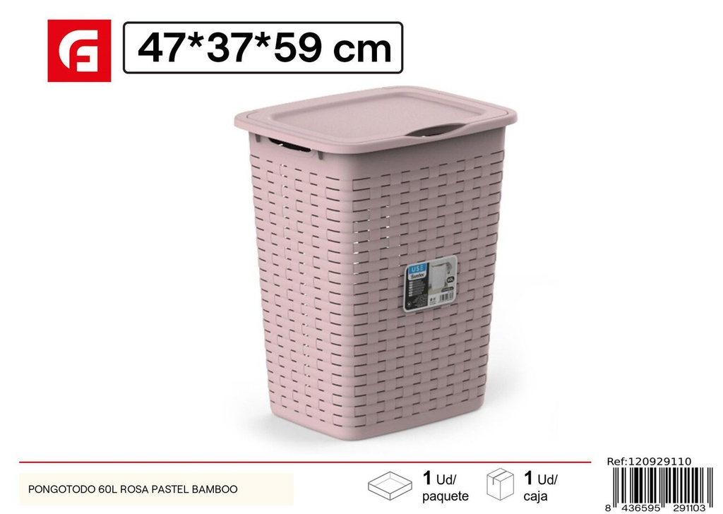 Pongotodo 60L rosa pastel bamboo para almacenamiento