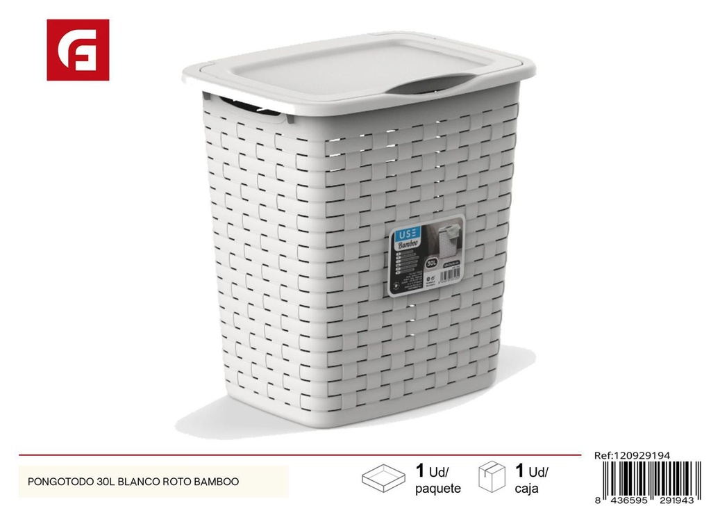 Pongotodo 30L blanco roto de bambú para almacenamiento