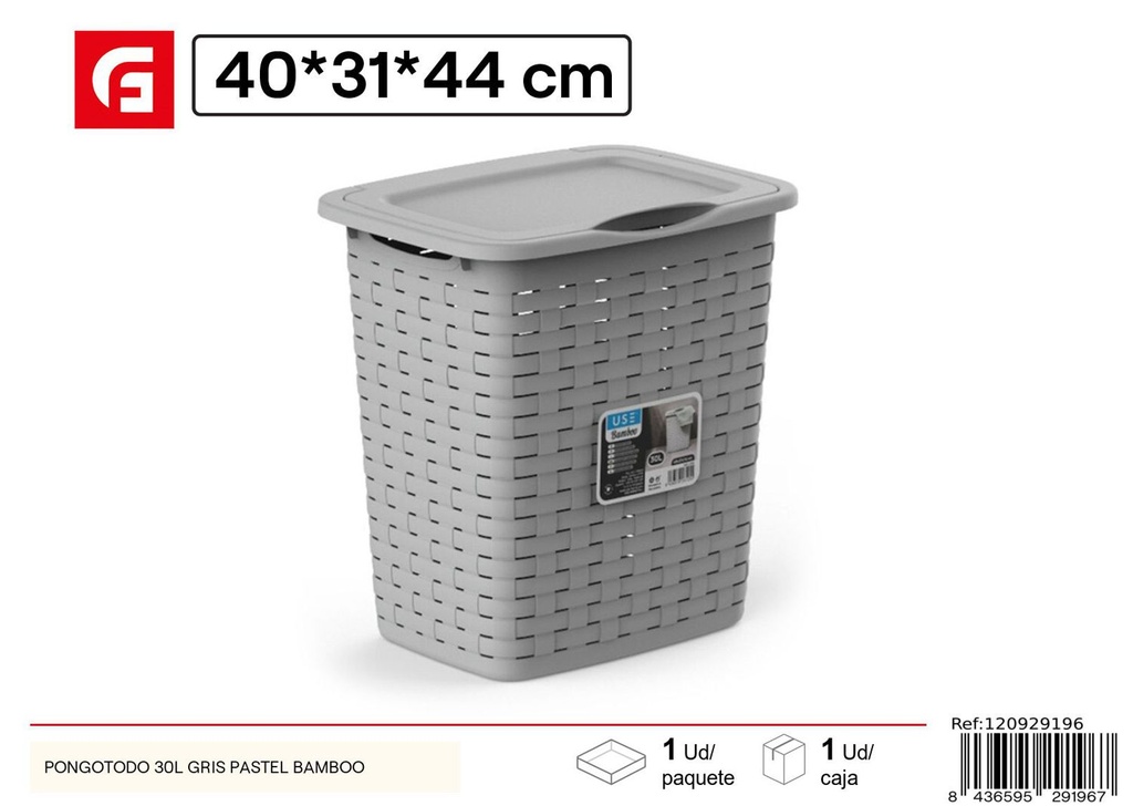 Caja de almacenamiento 30L gris pastel bambú