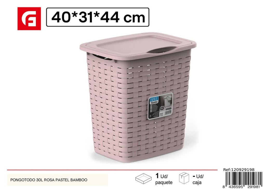 Caja pongotodo 30L rosa pastel para almacenamiento