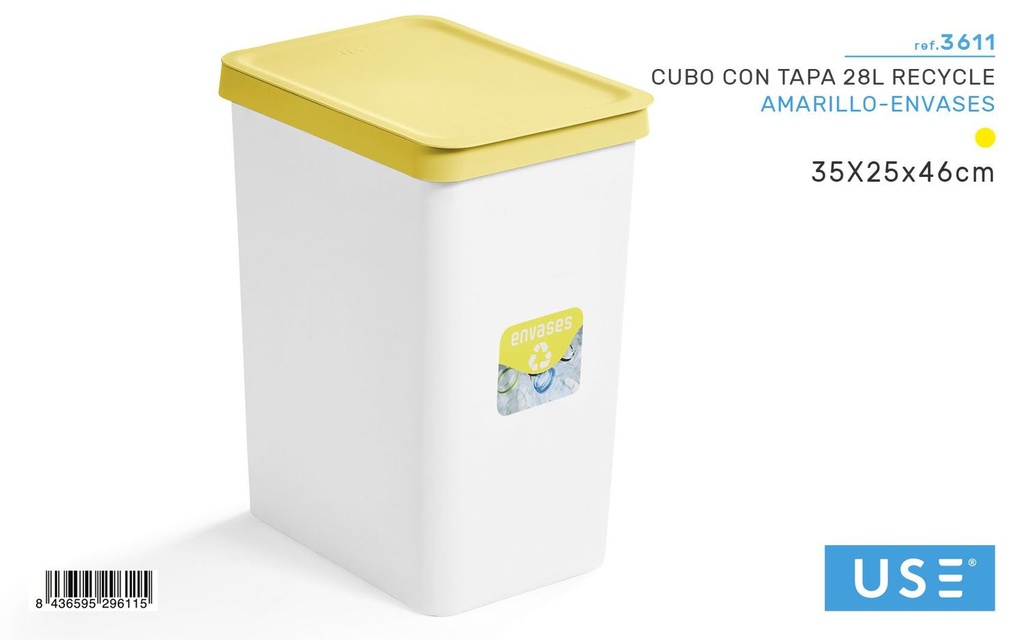 Cubo con tapa 28L reciclable amarillo para basura