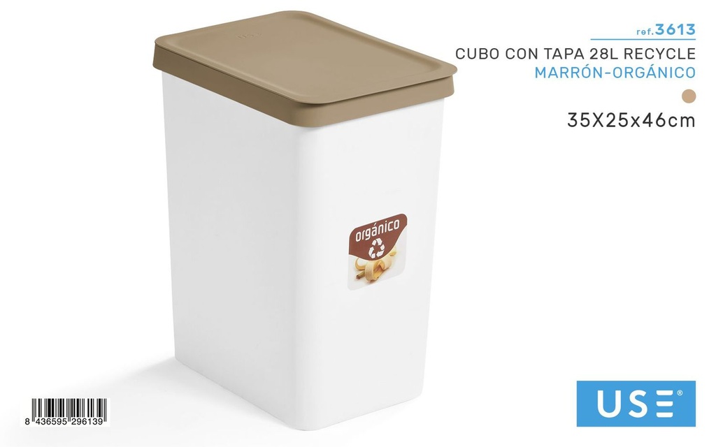 Cubo con tapa 28L marrón reciclable para basura