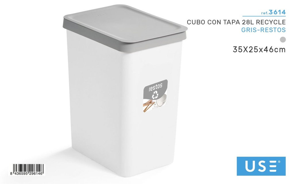 Cubo con tapa 28L recycle gris para reciclaje