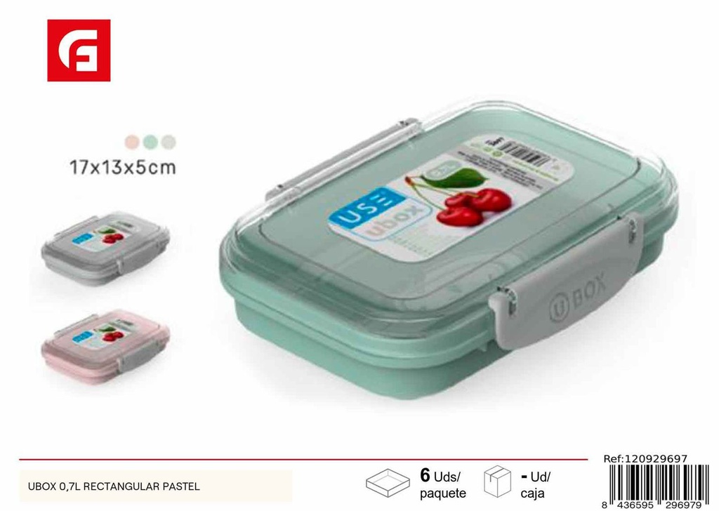 Recipiente plástico rectangular 0.7L UBOX para almacenamiento de alimentos