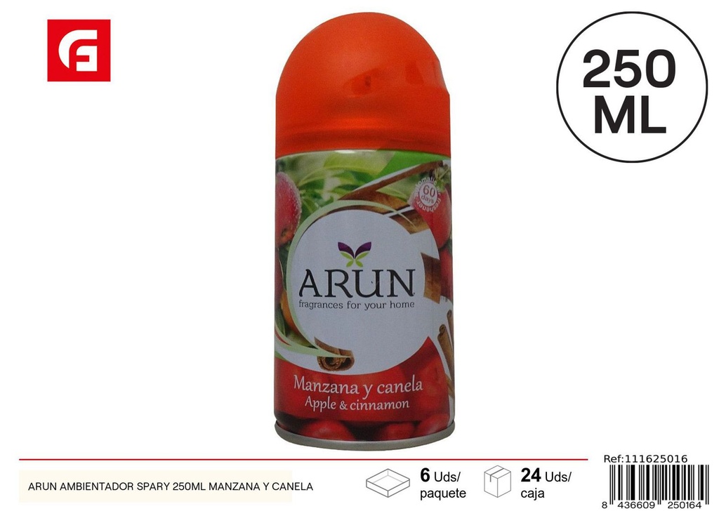 Ambientador spray arun 250ml manzana y canela para hogar