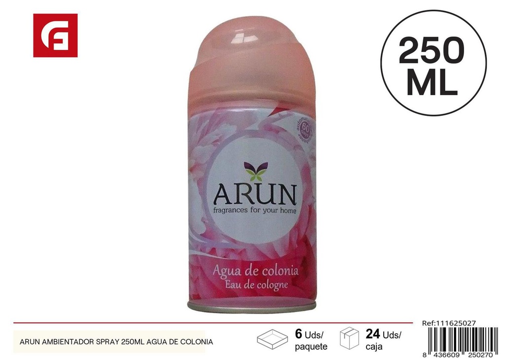 Ambientador spray Arun 250ml con aroma de colonia para hogar