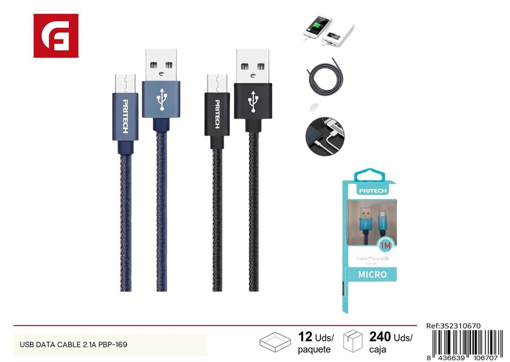 Cable USB de datos 2.1A PBP-169 cargador