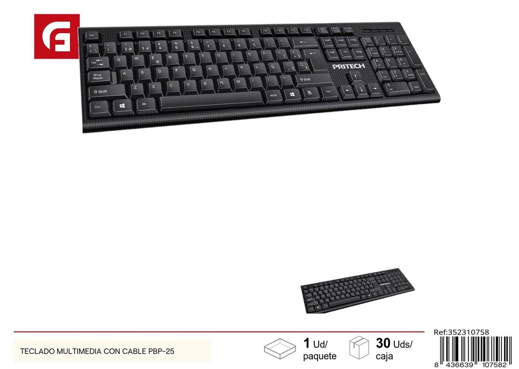 Teclado multimedia con cable PBP-25 para ordenador