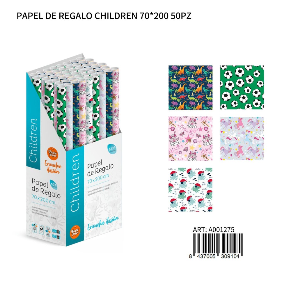 Papel de regalo infantil 70x200 50pz para envoltura de regalos