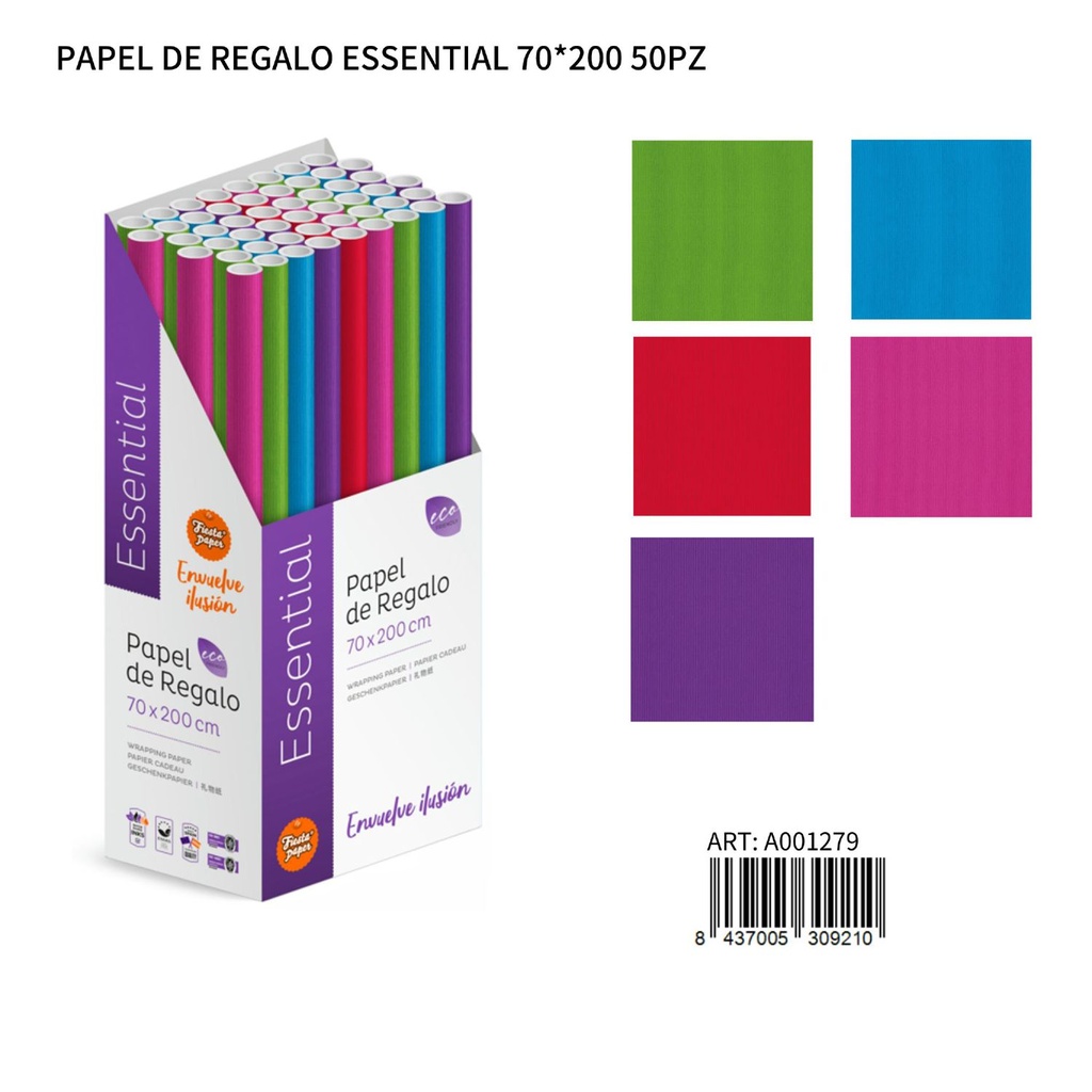 Papel de regalo Essential 70x200cm 50pcs, material de embalaje