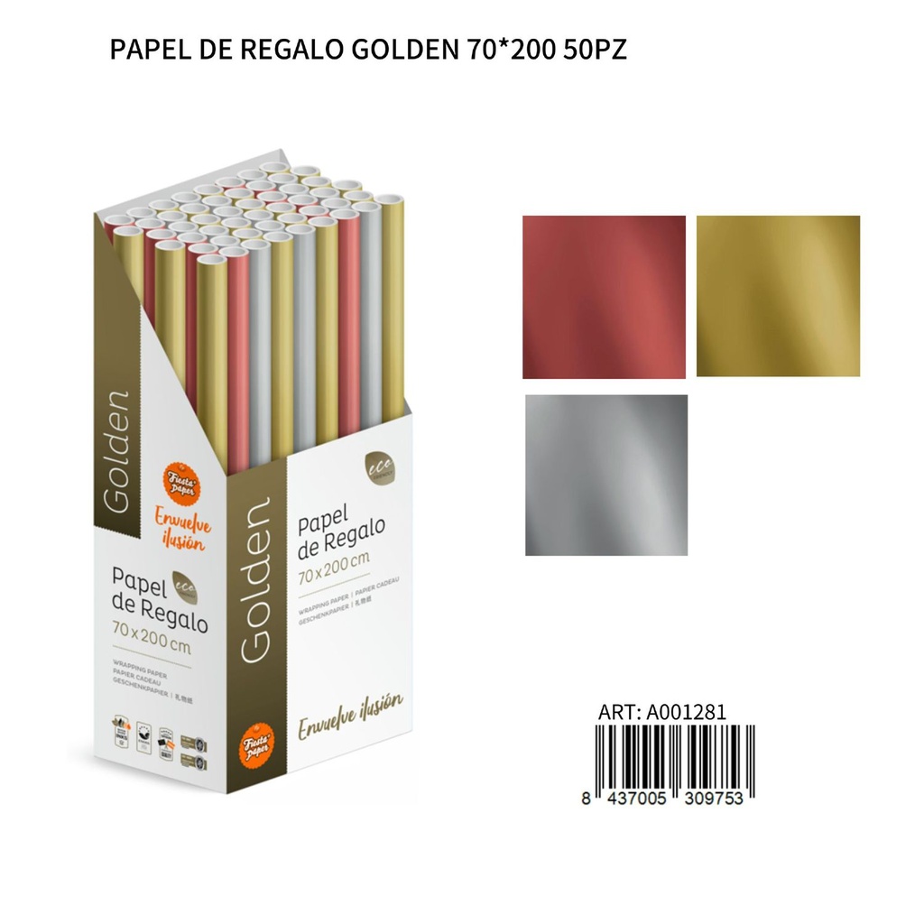 Papel de regalo golden 70x200cm 50pcs