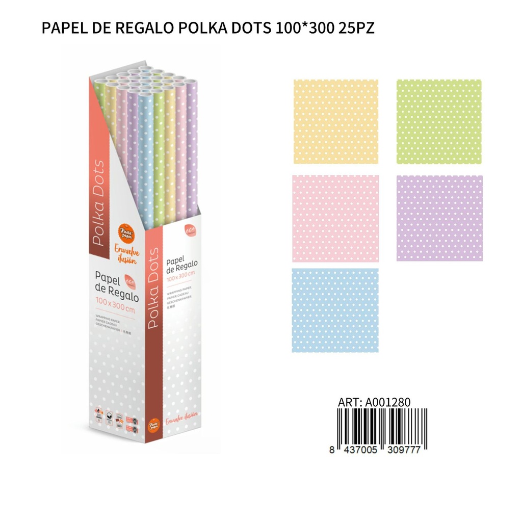 Papel de regalo polka dots 100x300 25 piezas para envolver regalos