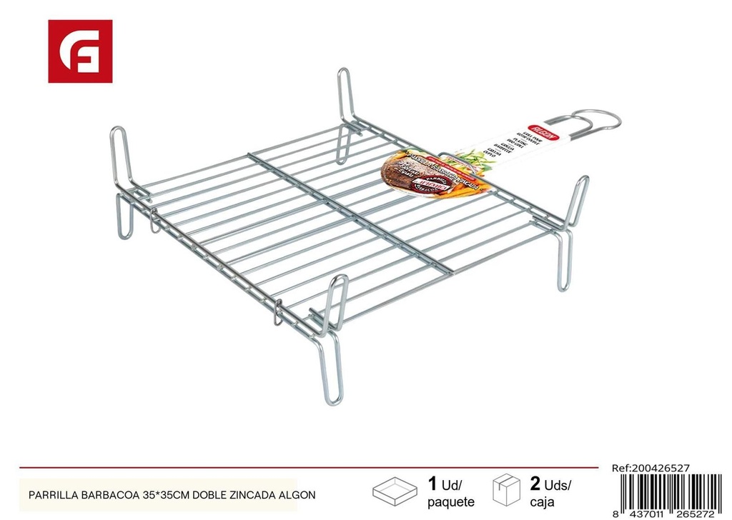 Parrilla barbacoa zincada doble 35x35cm para asados