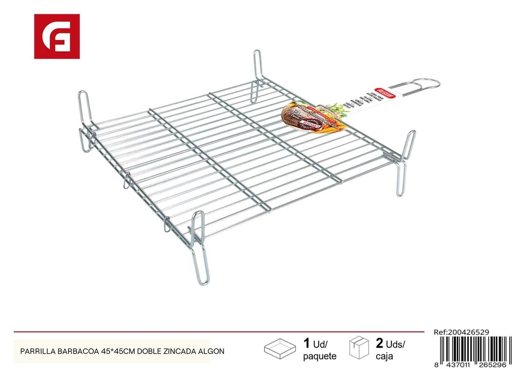 Parrilla barbacoa doble zincada 45x45cm para exteriores y cocina