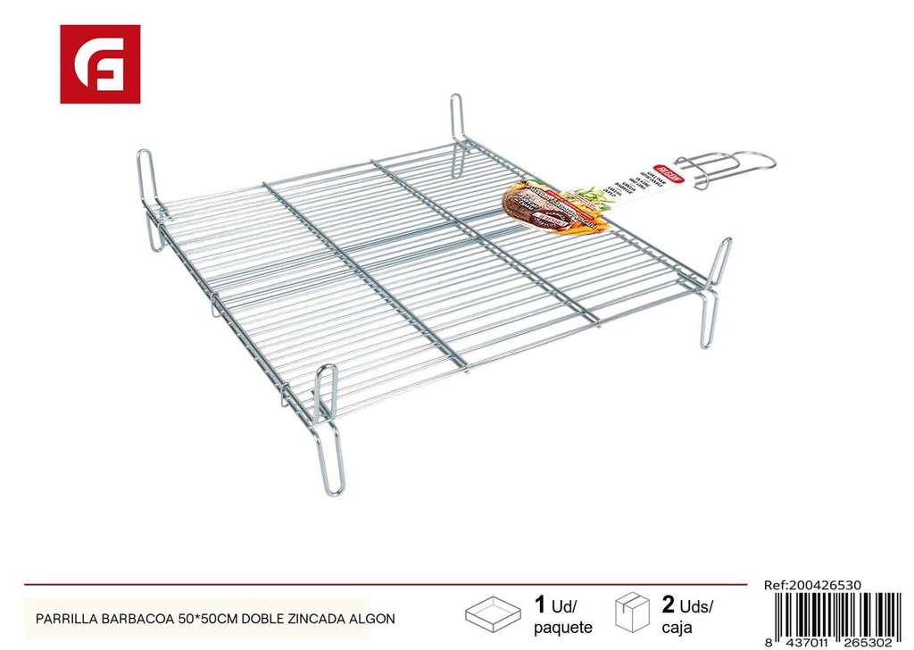 Parrilla barbacoa doble zincada Algon 50x50cm para exteriores y jardín