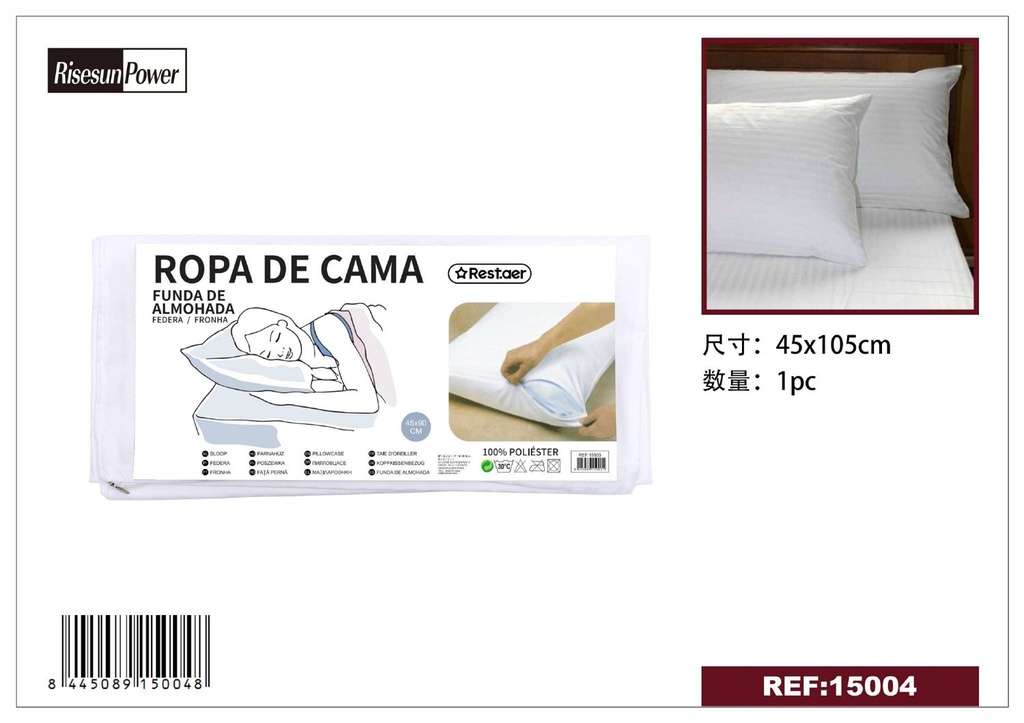 Funda de almohada blanca 45x105cm para cama