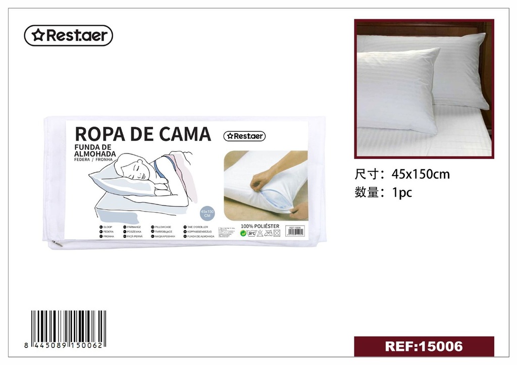 Funda de almohada blanca 150cm 45x150cm para cama