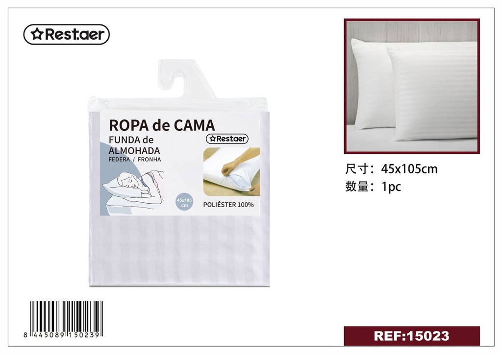 Funda de almohada de satén blanco 45x105cm - Ropa de cama y textiles para el hogar